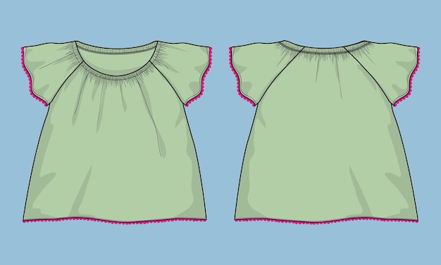 Dziewczynki Topy Sukienka Projekt Wektor Ilustracja Szablon Widoki Z Przodu Iz Tyłu