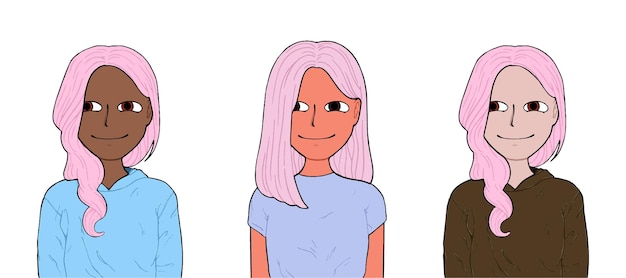 Dziewczyny Z Różowymi Włosami W Ubraniach Z Kreskówek