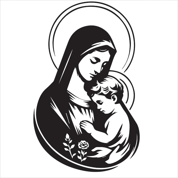 Plik wektorowy dziewica maria i jej dziecko są trzymane w jej ramionach wektor