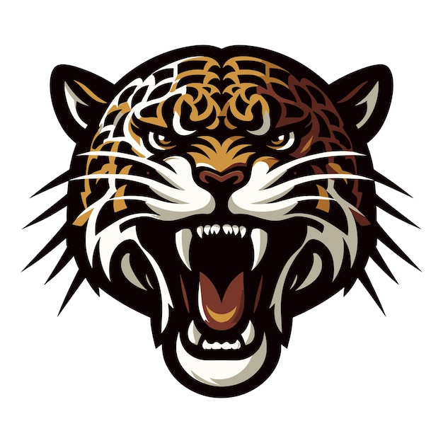 Dzikie Ryczące Jaguary Leopard Głowa Twarz Wektor Ilustracja Zoologia Ilustracji Drapieżnik Zwierzęcy