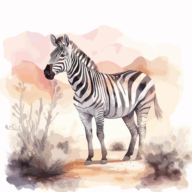 Plik wektorowy dzikie zebry stojące same zebry akwarele ilustracja klipartowa