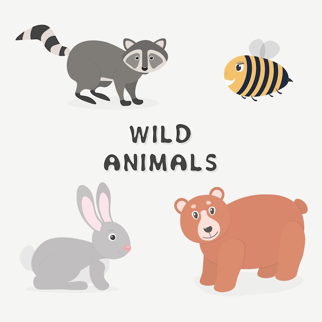 Dzikie Zwierzęta Zestaw Ilustracji Wektorowych