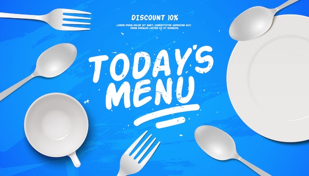 Dzisiejszy baner promocyjny sprzedaży menu z 3d pustą zastawą stołową