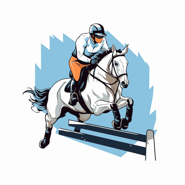 Plik wektorowy dżokej na koniu skaczący przez przeszkody ilustracja wektorowa na białym tle