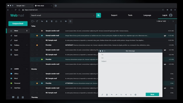 E-mail Interfejs aplikacji sieciowej trybu ciemnego