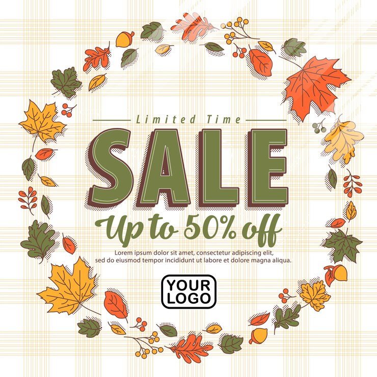 Wektor earth tone fall leave circle sale post