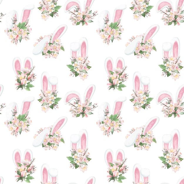 Easter Bunny Uszy W Kwiaty Jabłoni Bez Szwu Wzór