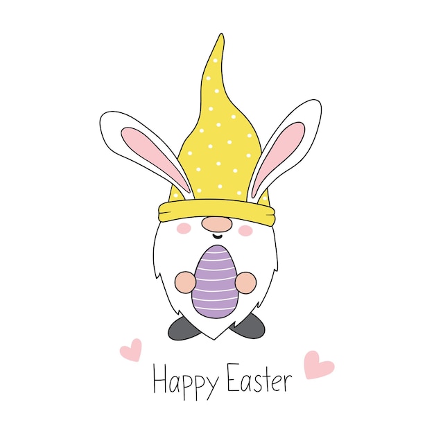 Easter Gnome Easter Bunny Gnome Z Uszami Królika Happy Easter Cartoon Style