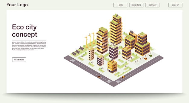 Eco Miasta Strony Internetowej Szablon Z Isometric Ilustracją