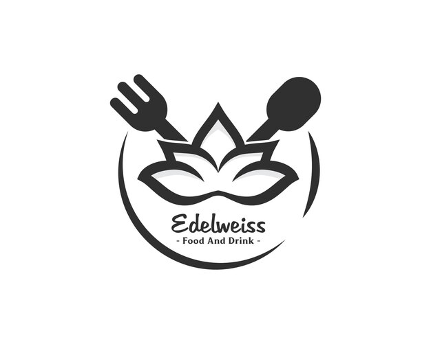 Plik wektorowy edelweiss jedzenie i picie logo edelweiss kwiat z widelcem i łyżką