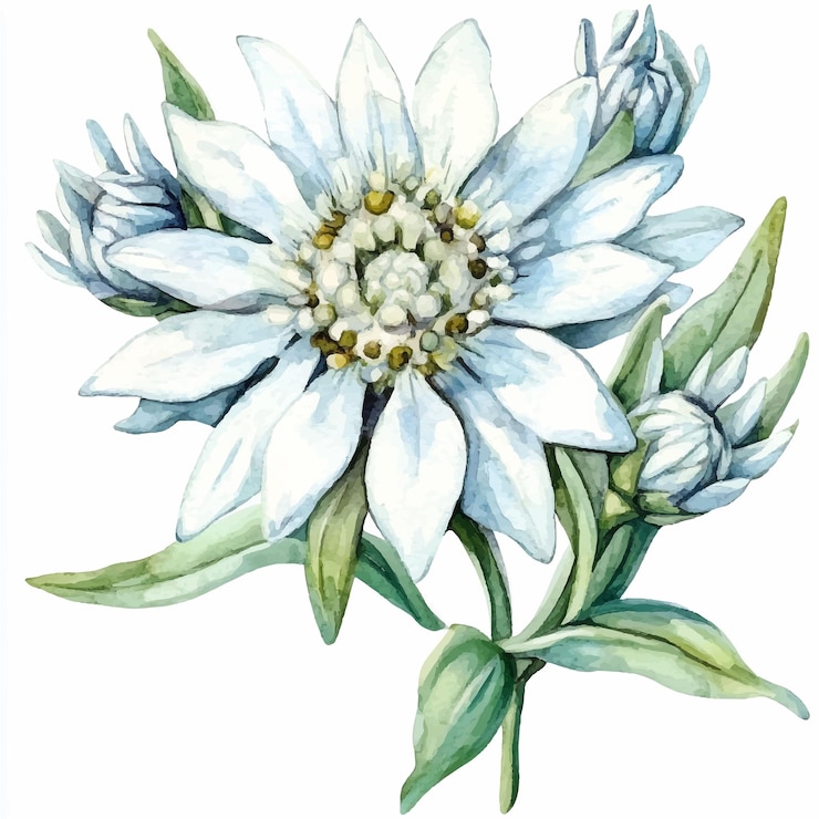 Wektor edelweiss kwiat akwarel ilustracja klipart