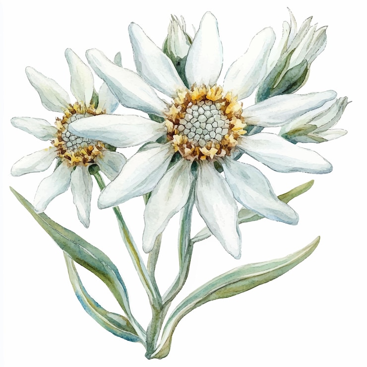 Wektor edelweiss kwiat akwarel klipart ilustracja odizolowana