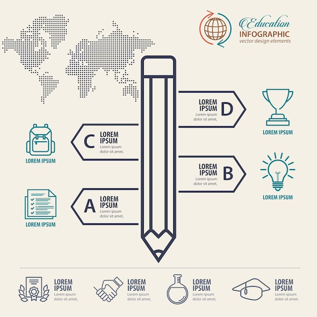 Edukaci Infographic Pojęcie Z Ołówkiem I Ikonami