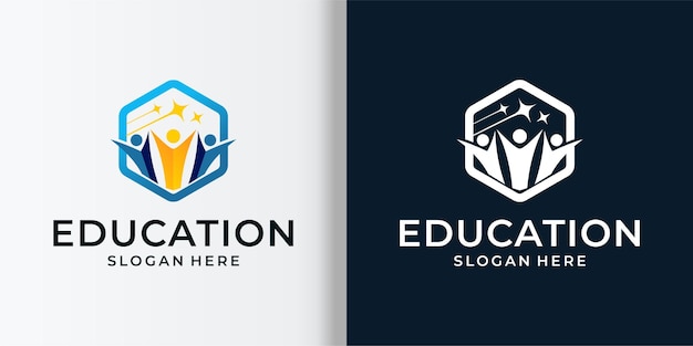 edukacja logo sześciokątna koncepcja ramy wektor premium