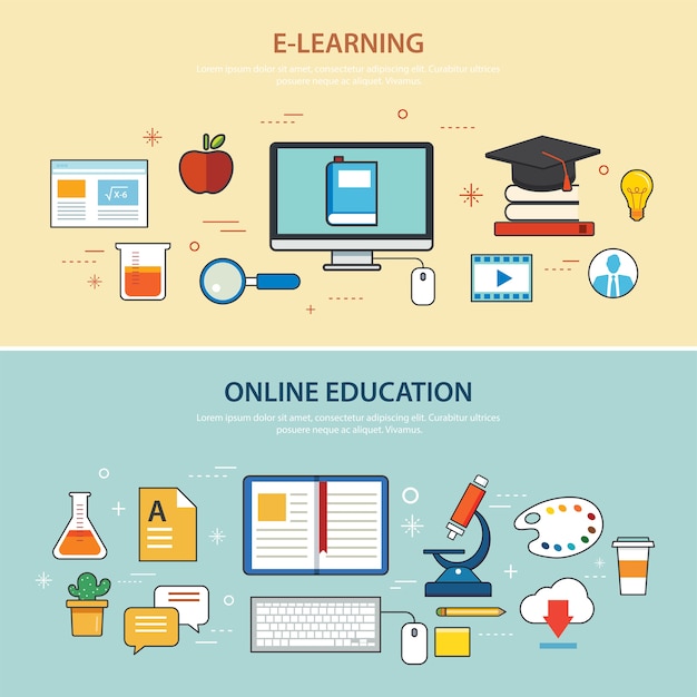 Edukacja Online I E-learningu Płaski Szablon Banner
