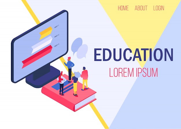 Edukacja online ilustracja transparent. Studiowanie ludzi, wiedza z komputera. Nauka z książkami i online.