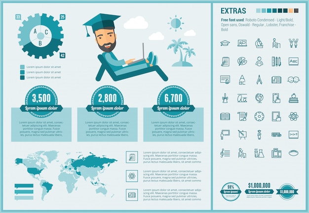 Edukacja Płaski Kształt Infographic Szablon I Ikony Ustaw