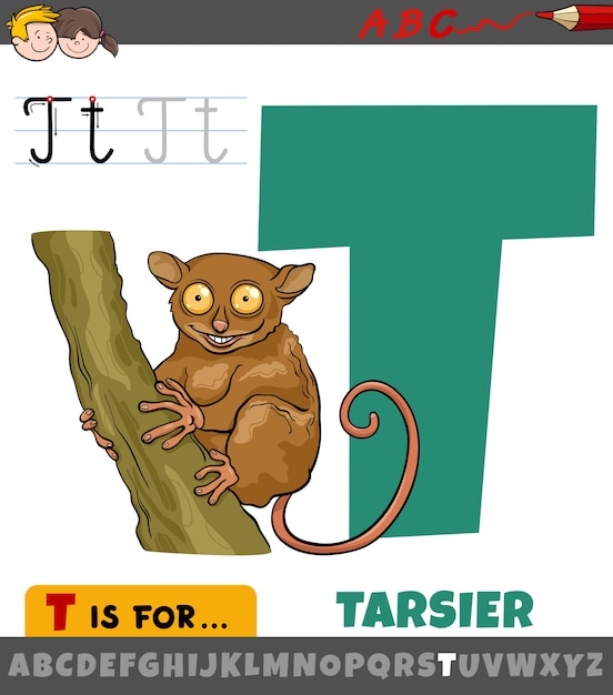 Plik wektorowy edukacyjna kreskówka ilustracja litery t z alfabetu z wyrównywaniem