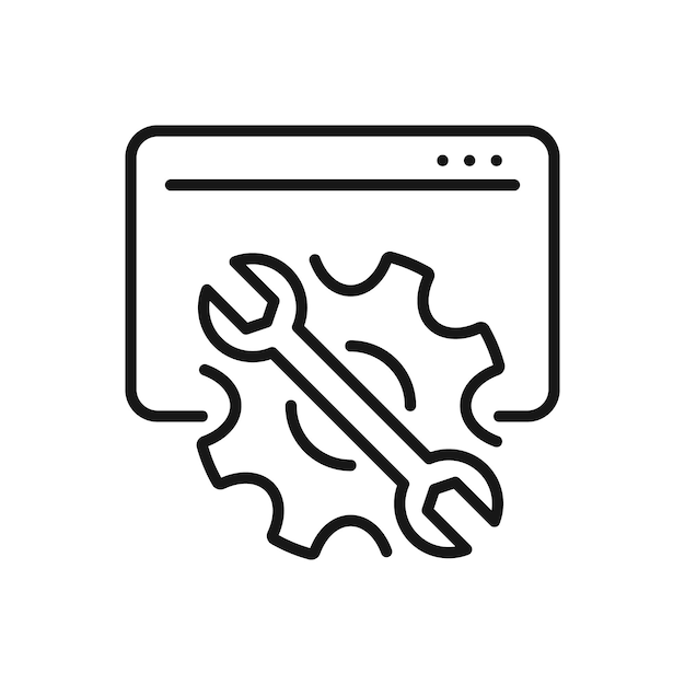 Edytowalna ikona przeglądarki internetowej Utrzymanie strony internetowej Ilustracja wektorowa izolowana na białym tle używająca do prezentacji strony internetowej lub aplikacji mobilnej