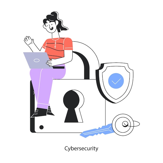 Edytowalna liniowa mini ilustracja bezpieczeństwa cybernetycznego