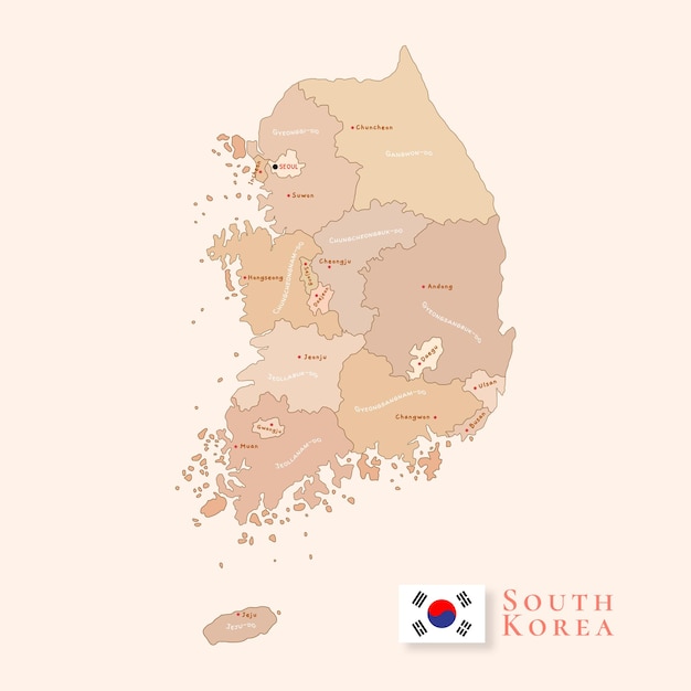 Plik wektorowy edytowalna mapa kraju korei południowej