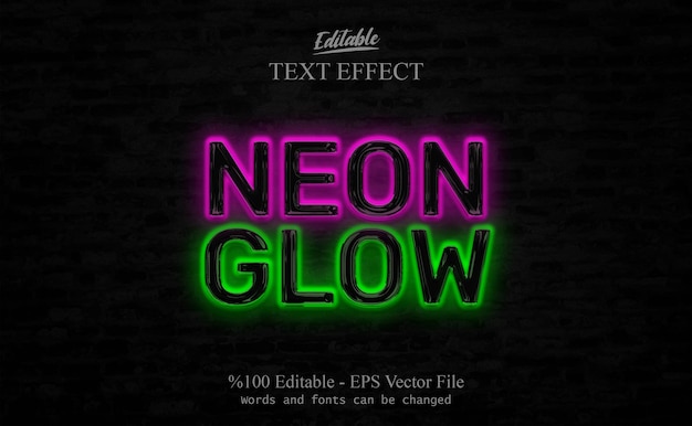 Edytowalny Efekt Neon Glow Text Na Czarnym Tle