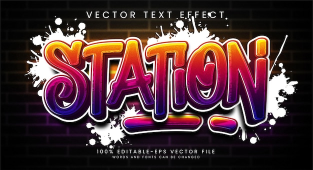 Plik wektorowy edytowalny efekt stylu tekstu stacji z gradientowymi kolorami pasującymi do motywu sztuki ulicznej