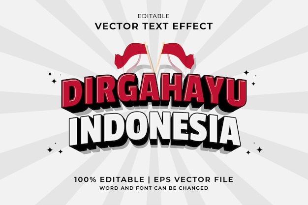 Edytowalny Efekt Tekstowy Dirgahayu Indonezja 3d Szablon Stylu Cartoon Wektor Premium