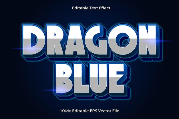 Edytowalny efekt tekstowy Dragon Blue z wytłoczeniem w stylu gradientu kreskówkowego
