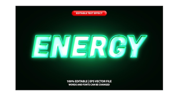 Plik wektorowy edytowalny efekt tekstowy energia zielony neon światło błyszczące