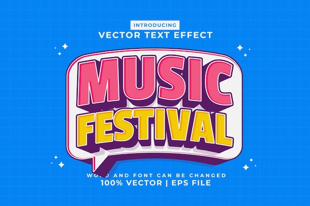 Edytowalny efekt tekstowy Festiwal Muzyki 3d Kreskówka szablon premium wektor stylu