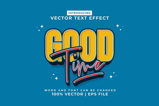 Edytowalny efekt tekstowy Good Time 3d wektor premium w stylu szablonu kreskówki
