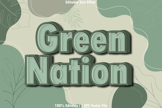 Plik wektorowy edytowalny efekt tekstowy green nation w stylu wytłoczenia 3d