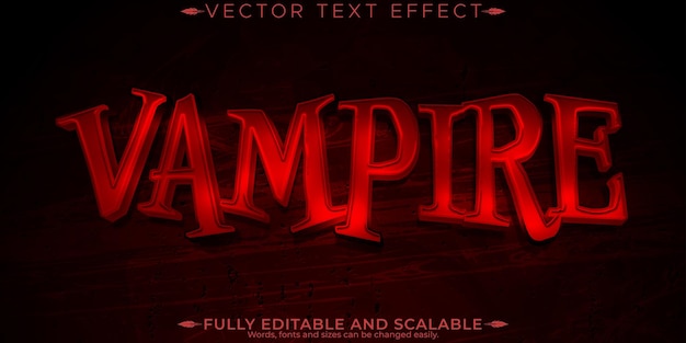 Plik wektorowy edytowalny efekt tekstowy horroru wampirów, krew i straszny styl tekstu
