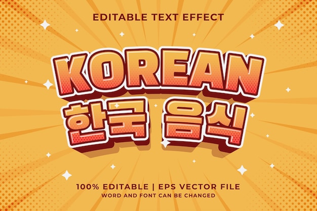 Edytowalny efekt tekstowy Koreańskie jedzenie 3d styl szablonu kreskówki wektor premium