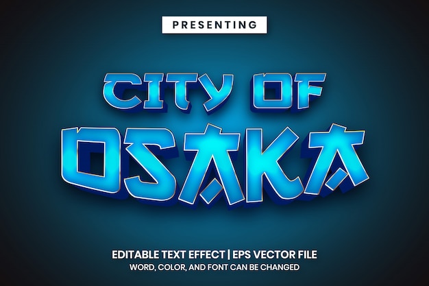 Edytowalny efekt tekstowy - metaliczny niebieski styl miasta Osaka