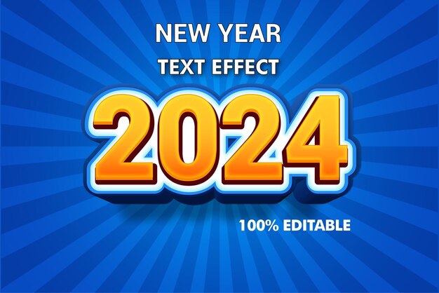 Edytowalny efekt tekstowy metalowego nowego roku 2024