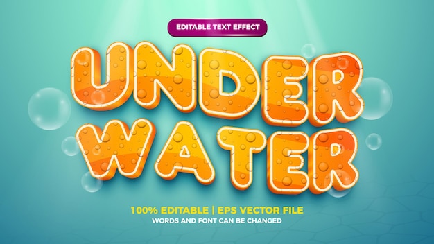 Edytowalny Efekt Tekstowy - Pod Wodą ładny Szablon 3d W Stylu Kreskówek Na Tle Głębokiego Morza