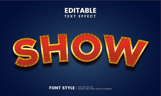 Edytowalny efekt tekstowy pokazu retro 3d. Fantazyjny styl czcionki vintage, idealny do logotypu, tytułu lub nagłówka