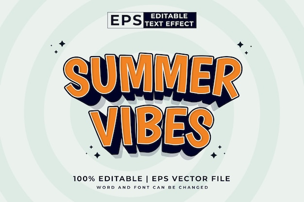 Plik wektorowy edytowalny efekt tekstowy summer vibes 3d cartoon styl szablonu wektor premium