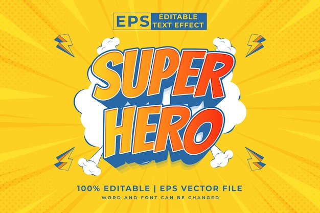 Plik wektorowy edytowalny efekt tekstowy super hero 3d wektor premii w stylu kreskówki ładny