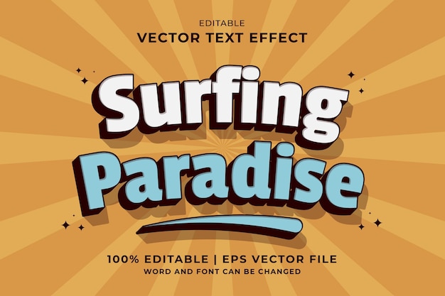 Edytowalny efekt tekstowy Surfing Paradise 3d Vintage styl szablonu wektor premium