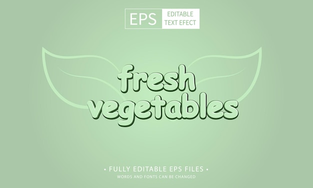 Edytowalny efekt tekstowy świeże warzywa 3d Cartoon szablon stylu wektor