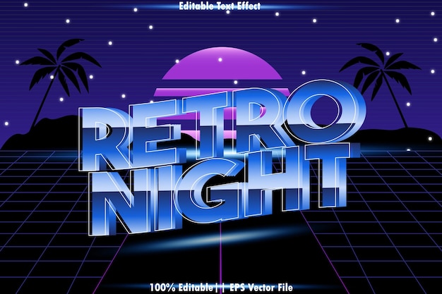 Plik wektorowy edytowalny efekt tekstowy w nocy w stylu retro 3d w stylu retro lat 80
