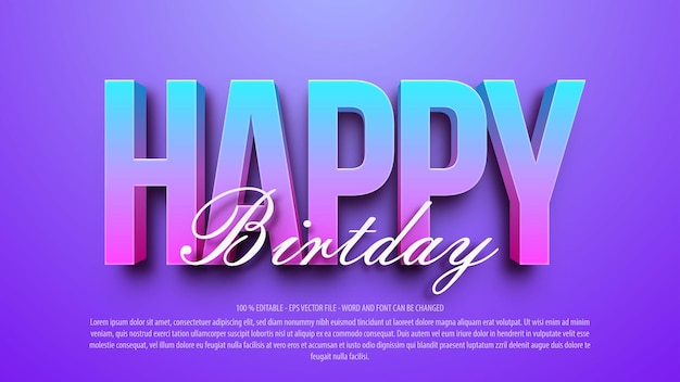 Plik wektorowy edytowalny efekt tekstowy w stylu 3d z okazji urodzin