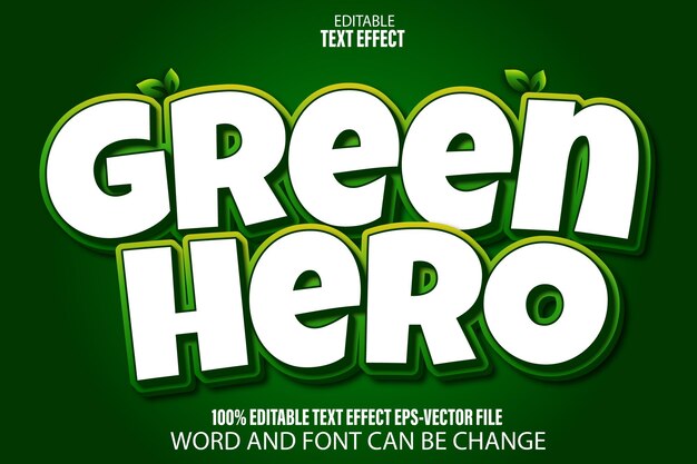 Plik wektorowy edytowalny efekt tekstowy w stylu kreskówki zielonego bohatera