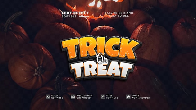 Plik wektorowy edytowalny efekt tekstowy w stylu „trick or treat”