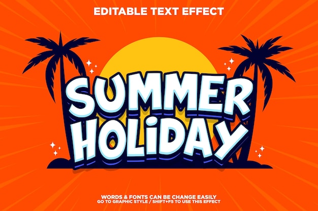 Plik wektorowy edytowalny efekt tekstowy z wakacji letnich z ilustracją zachodu słońca