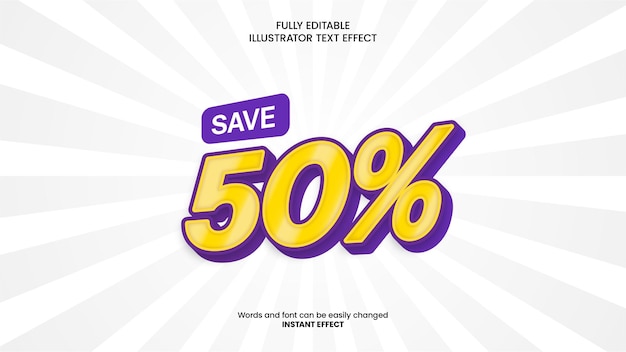 Edytowalny efekt tekstu 3D Save 50 dla Illustratora