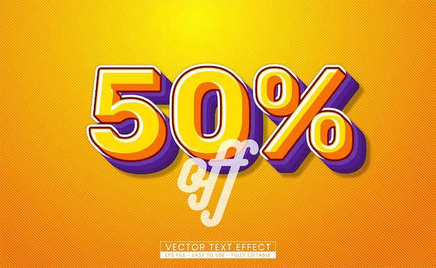 Edytowalny efekt tekstu wektorowego 3D 50% zniżki odizolowane